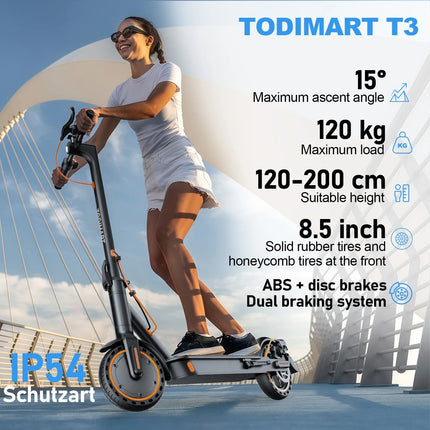 Monopattino elettrico per adulti TODIMART K3 Batteria 36V 7.8Ah Motore 350W Autonomia 25-35km Carico massimo 70kg Monopattino elettrico pieghevole per adulti Pneumatici a nido d'ape resistenti alle forature Telaio ultralegger