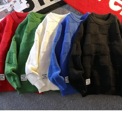 Warm Knit Sweater Autumn Winter Brand Clothing Mens Women Knitting Sweater Loose Fashion Plaid Male Long Sleeve Knitted Pullover