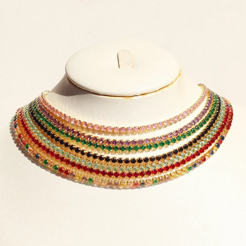 Lusso AAA + 3mm CZ 1 fila lucida catena da tennis collana HipHop ghiacciato Bling zircone cubico girocollo gioielli placcati in oro per le donne