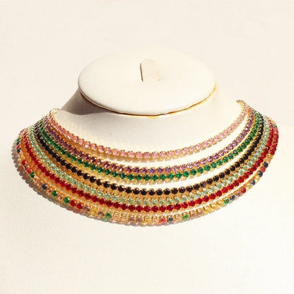 Lusso AAA + 3mm CZ 1 fila lucida catena da tennis collana HipHop ghiacciato Bling zircone cubico girocollo gioielli placcati in oro per le donne