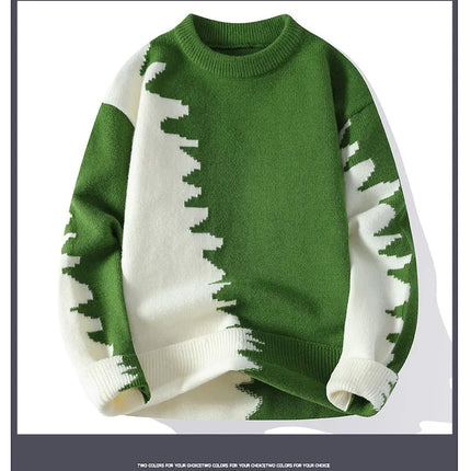 Dragon Graffiti Color blocked Fashion Knitted Sweaters Men's Knitwear Warm Pullover High Quality Mens Casual Loose Male Jumpers
