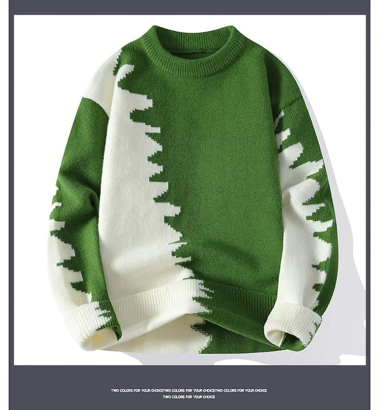 Dragon Graffiti Color blocked Fashion Knitted Sweaters Men's Knitwear Warm Pullover High Quality Mens Casual Loose Male Jumpers