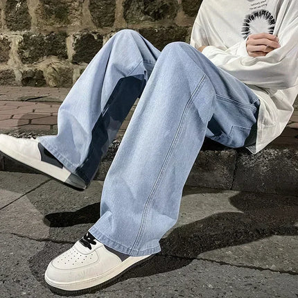 2025 nuovi jeans larghi streetwear uomo stile coreano moda pantaloni larghi dritti a gamba larga abbigliamento di marca da uomo nero azzurro