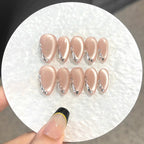 10PCS Original Handcrafted Nude Cat Eye Almond Press On Nails, Sparkling Rhinestone Artificial False Nails