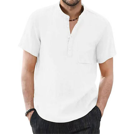 Men's Short Sleeve Cotton Linen T-shirt Casual Solid Color Men's Summer Shirt Cozy and Breathable