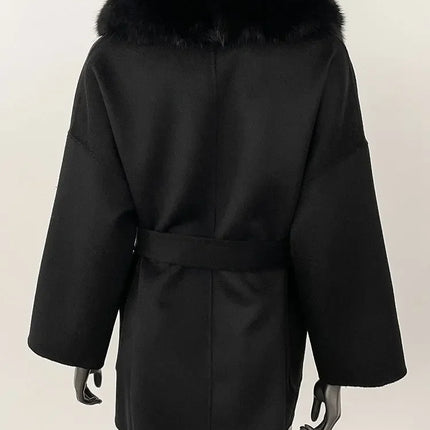 CXFS 2025 Winter Fashion Women Double-sided Wool Cashmere Coat with Detachable Natural Fox Fur Collar New design suit collar