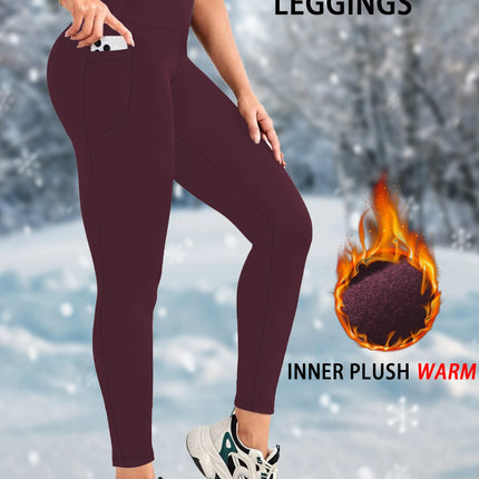 Leggings Termici da Donna con Fodera in Pile, Vita Alta con Tasche, Pantaloni Invernali Caldi e Spessi per Allenamento, Yoga e Corsa