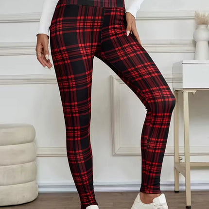 Women Lamb Wool Plaid Leggings Autumn Winter Out Wear Vintage Street Warm Leggings Woman High Waist Thicken Plush Lined Leggings PlatiNum