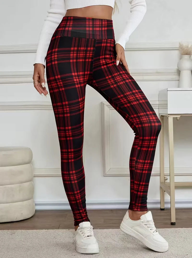 Women Lamb Wool Plaid Leggings Autumn Winter Out Wear Vintage Street Warm Leggings Woman High Waist Thicken Plush Lined Leggings PlatiNum