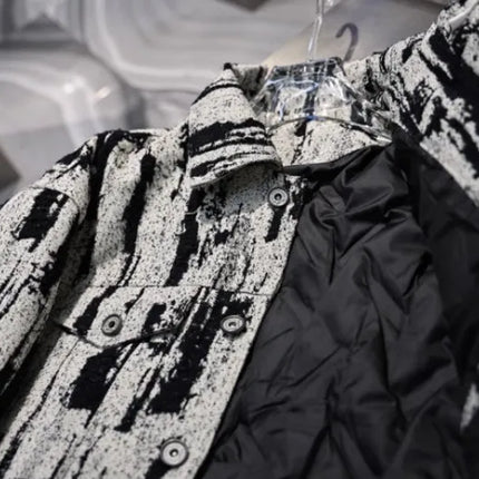 Winter Fashion Mens Down Coat Personality Printed Single Breasted Casual Outerwear Long Sleeve Loose Fit Warm Designer Jacket