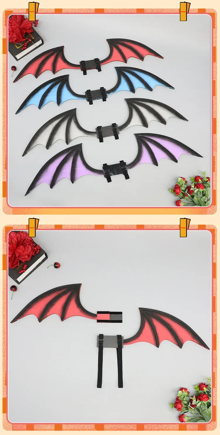 New Handmade Simulation Plush Furry Bat Ears Devil Sweetheart Halloween Bat Cosplay Pros Night Party Animals Hair Band Bat Wing