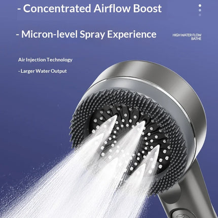 Soffione doccia autopulente a 4 modalità con spazzola in silicone, arresto acqua con un tasto, massaggio ad alta pressione, soffione in ABS con filtro