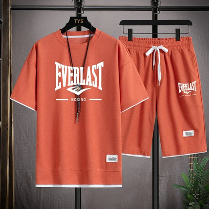 Men's Summer Outfit High Quality Round Neck Men's T-shirt 2-Piece Shorts Set Quick Dry Running Leisure.