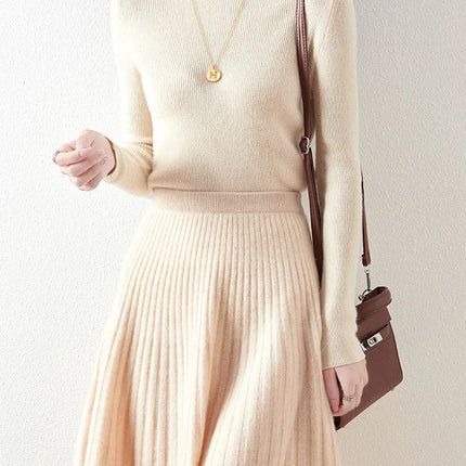 Preppy Style women's 100% Merino Wool Skirts Autumn Winter Pleated Skirt Cashmere Knitwear Short A-Line Above Knee Skirt PlatiNum