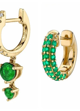 925 Sterling Silver Needle Green Zircon Gold Earrings Heart Hoop Earrings for Women Delicate Stud Earrings Luxury Jewelry Gifts PlatiNum