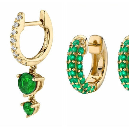 925 Sterling Silver Needle Green Zircon Gold Earrings Heart Hoop Earrings for Women Delicate Stud Earrings Luxury Jewelry Gifts PlatiNum