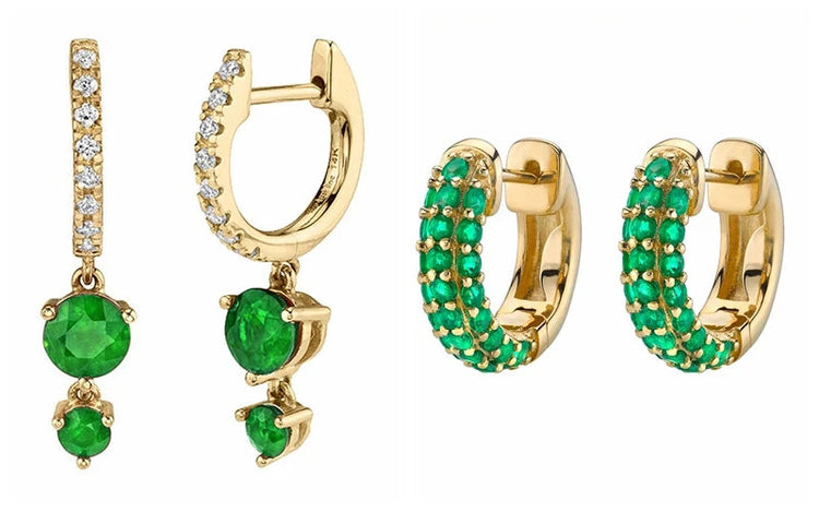 925 Sterling Silver Needle Green Zircon Gold Earrings Heart Hoop Earrings for Women Delicate Stud Earrings Luxury Jewelry Gifts PlatiNum