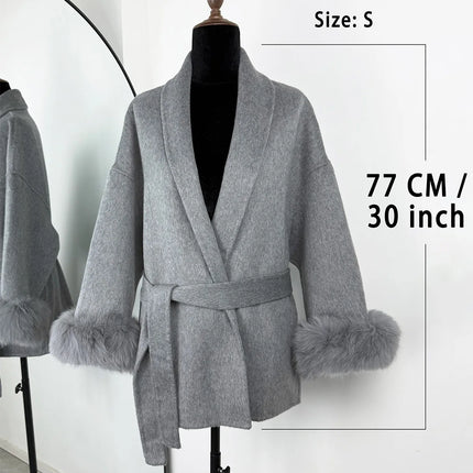 TARUXY Fox Fur Woolen Coats Women's Short Coat Office Lady Removable Elegant Double-sided Wool Overcoat 2025 New Cardigan Jacket