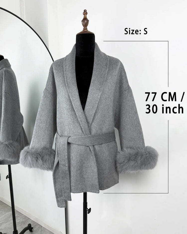 TARUXY Fox Fur Woolen Coats Women's Short Coat Office Lady Removable Elegant Double-sided Wool Overcoat 2025 New Cardigan Jacket