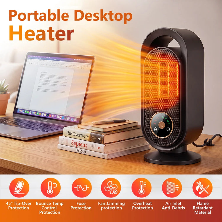 1000W Winter Portable Desktop Heater 4 Timer Settings Warm Air Blower PTC Fast Heating Household Heater for Home Office Indoor