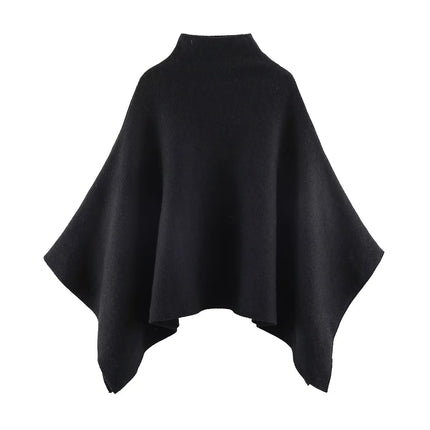 HH Women's New Fashion Versatile Solid Stand Collar Knitted Cape Coat Female Casual High Street Asymmetric 3-Colors Jacket Mujer