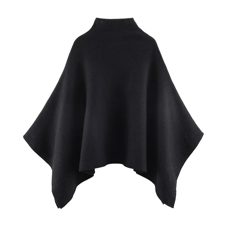 HH Women's New Fashion Versatile Solid Stand Collar Knitted Cape Coat Female Casual High Street Asymmetric 3-Colors Jacket Mujer