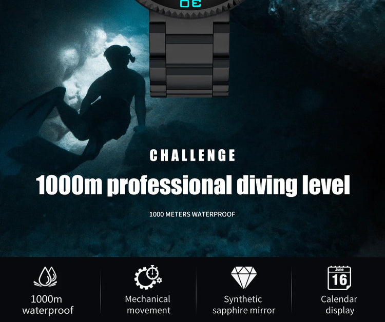 ADDIESDIVE Men's Automatic Mechanical Watch Sapphire Glass Super Luminous Watches Stainless Steel Hombre 100Bar Waterproof