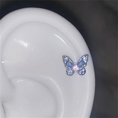 1pcs Silver Color Wing 316L Stainless Steel Ear Bone Nail for Women New Fashion Full of Rhinestone Earrings Accessories for Ear PlatiNum