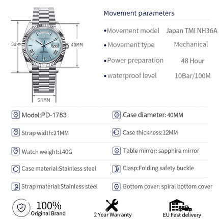 PAGANI DESIGN 2025 Nuova Data Settimana 40MM Orologi da uomo Marchio di lusso in oro Orologio automatico da uomo Orologio da polso meccanico impermeabile da uomo