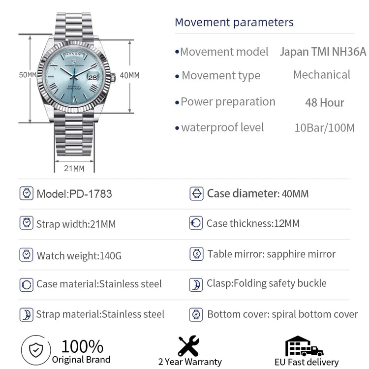 PAGANI DESIGN 2025 Nuova Data Settimana 40MM Orologi da uomo Marchio di lusso in oro Orologio automatico da uomo Orologio da polso meccanico impermeabile da uomo