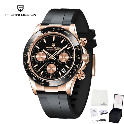Nuovo Orologio da Uomo PAGANI DESIGN Cronografo di Lusso in Oro Rosa, Quadrante Blu Ghiaccio 40mm, Vetro Zaffiro, Impermeabile 100M, Cinturino in Gomma, Orologio Sportivo Maschile + CONFEZIONE REGALO
