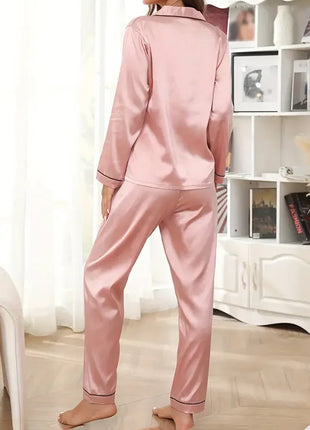 Pigiama da donna in raso di lusso Pj Set Colletto rovesciato Bottoni Top e pantaloni Indumenti da notte e pigiama per abiti estivi per la casa