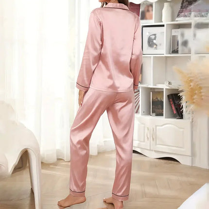 Pigiama da donna in raso di lusso Pj Set Colletto rovesciato Bottoni Top e pantaloni Indumenti da notte e pigiama per abiti estivi per la casa