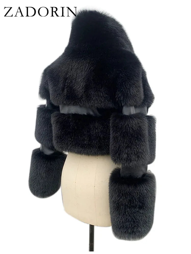 ZADORIN Winter Cropped Jacket Women Turn Down Collar Furry Faux Fox Fur Coat Woman Long Sleeve Thick Warm Fluffy Fur Jacket Tops