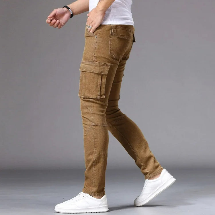 Men's Casual Jeans Vintage Straight Leg Elastic Slim Fit Autumn Winter Sweatpants Trousers Skinny Y2k Jeans Men's Cargo Pants