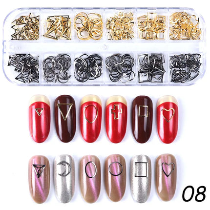 12 Grids Gold Nail Art Alloy Studs Seaside 3D Decorations Sea Shell Star Nail Charm Metal Frame Rivets Nail Sequin Accessories