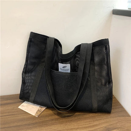 Borsa tote da donna in rete trasparente, borsa a tracolla portatile alla moda multifunzionale per lo shopping, viaggi, spiaggia estiva