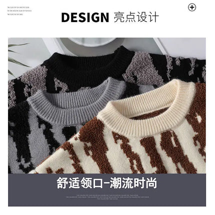 Harajuku Sweater Men's Y2K Knitted Printing Sweater Men's Wool Pullover Men's Retro Knitted Color Block Tops