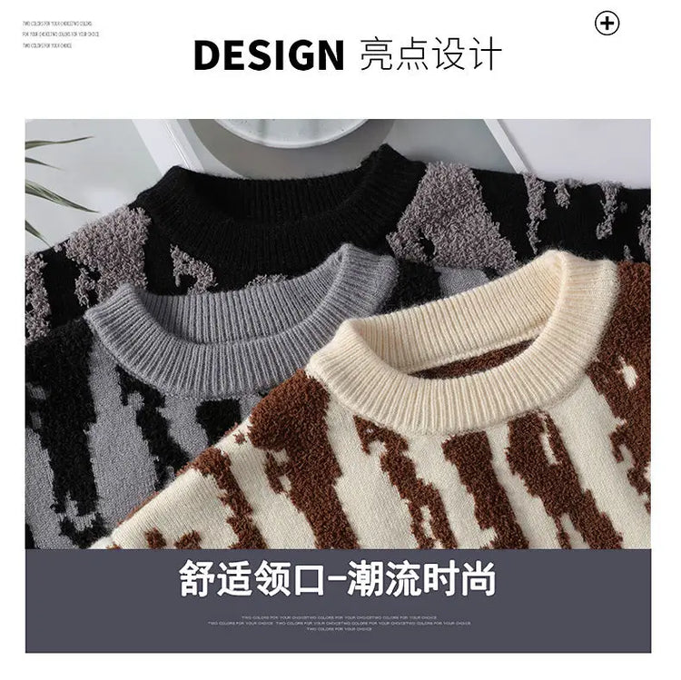 Harajuku Sweater Men's Y2K Knitted Printing Sweater Men's Wool Pullover Men's Retro Knitted Color Block Tops