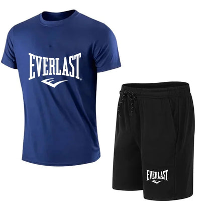 EVERLAST T-shirt e pantaloncini da uomo, set da 2 pezzi, abbigliamento sportivo per il tempo libero, a maniche corte, per jogging, palestra, con stampa del marchio platinumshop