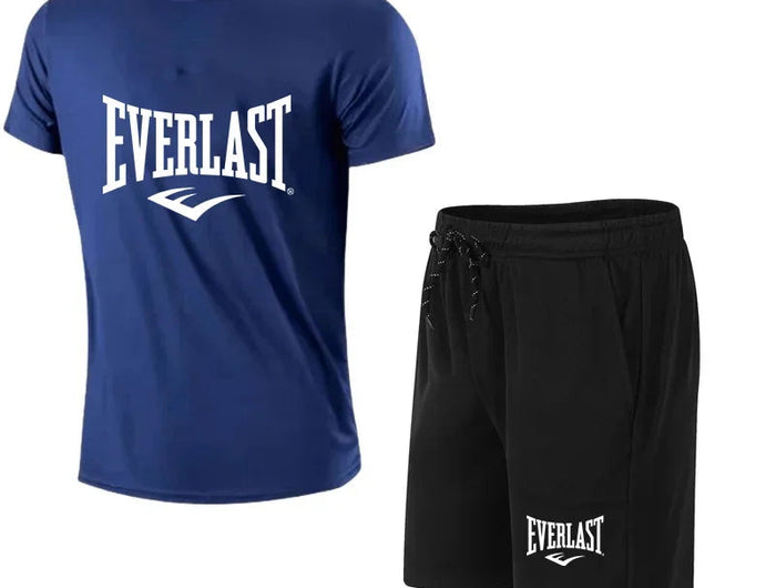 EVERLAST T-shirt e pantaloncini da uomo, set da 2 pezzi, abbigliamento sportivo per il tempo libero, a maniche corte, per jogging, palestra, con stampa del marchio platinumshop