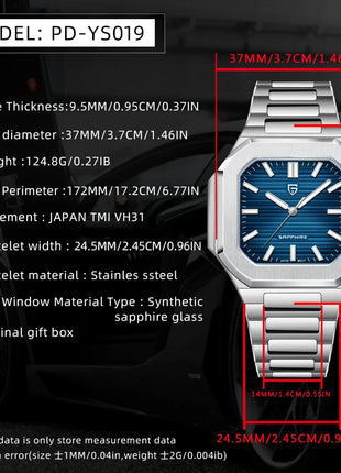 PDYS019 PAGANI DESIGN Orologi da polso al quarzo da uomo TMI VH31 37MM 10Bar Impermeabile 316L Acciaio inossidabile di lusso Zaffiro