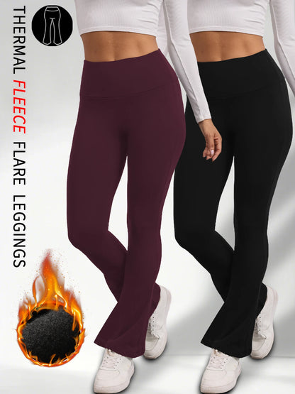 2 Pack High Waisted Fleece Flare Leggings for Women - Super Soft Bootcut Pants with Tummy Control, Perfect for Yoga Practice
