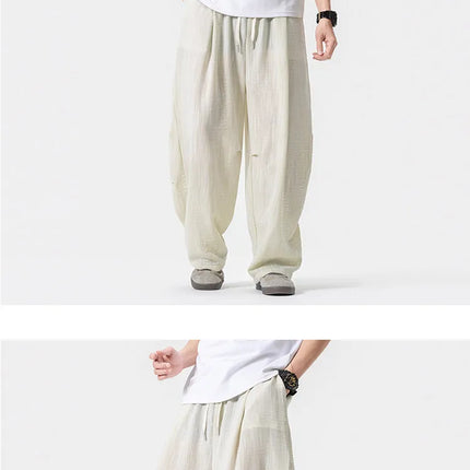 Pantaloni Leggeri e Sottili da Uomo, Traspiranti, Tinta Unita, Stile Harajuku, Gamba Larga, Casual, Oversize, Moda Harem, Streetwear Maschile