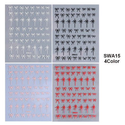 4/8pcs Bowknot Ribbon Nail Stickers Mini Kawaii Lace Bow Tie Design Self-Adhesive Nail Art Decals DIY Manicure Supplies Decor