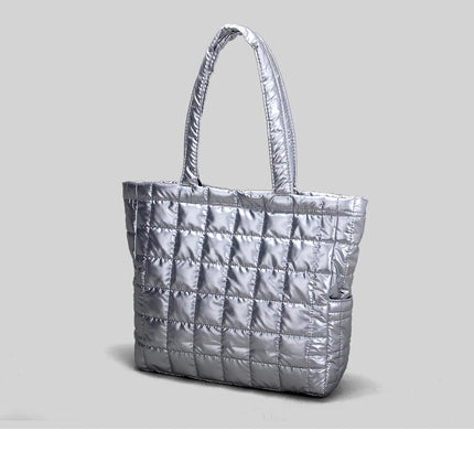 Large Capacity Women's Tote Bag Street Style Commuter Bag down Handbag Fashion Pure Color Handbag PU Material Daily Match PlatiNum