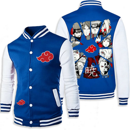 Anime Naruto Akatsuki Varsity Jacket Men Women Red Cloud Print Baseball Jacket Itachi Coat Unisex Streetwear Cosplay Outwear