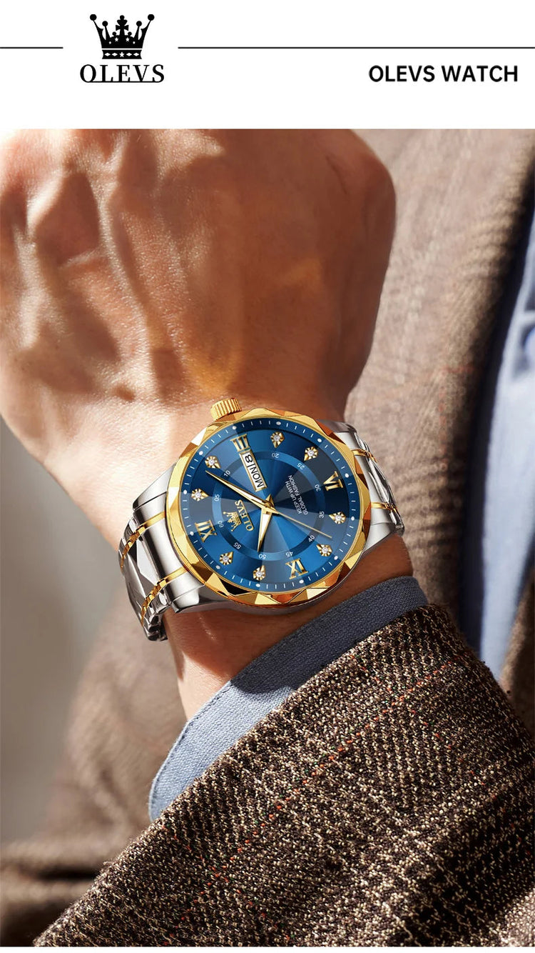 OLEVS Orologio da uomo al quarzo originale Orologio da uomo di lusso con calendario aziendale alla moda in acciaio inossidabile Orologio da specchio a forma impermeabile platinumshop