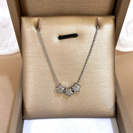 Cute Triple Color Star Beads Necklace for Women Girls Fashion Gold Plated Stainless Steel Charm Necklaces Waterproof Jewelry PlatiNum