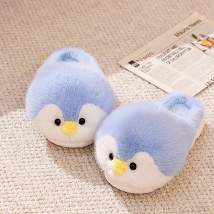 Cute Penguin Plush Slippers，Winter Warm Full-Coverage Home Slippers，Cartoon Animal-Themed, Non-Slip, Thick-Soled Women's Indoor